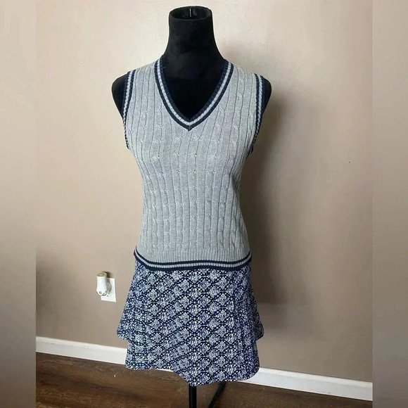 MICHAEL KORS blue & white abstract floral Skirt Gold Zipper Detail size 10 MINT - Picture 7 of 14